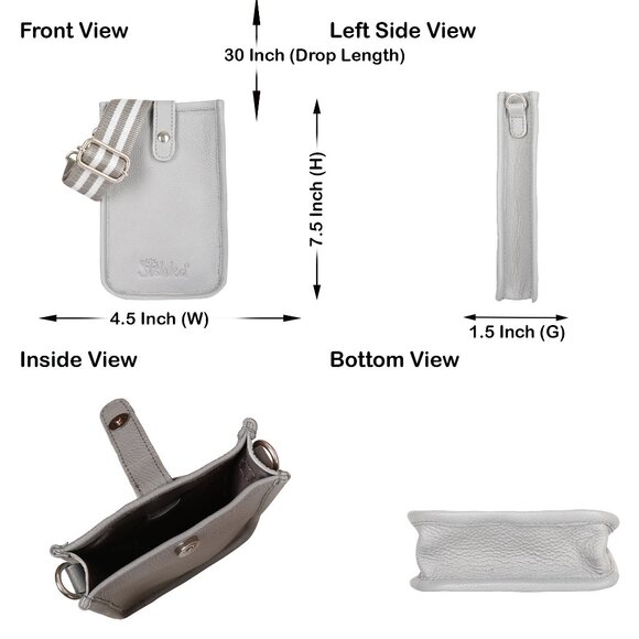 Leather Crossbody Grey Phone Sling Wallet Bag–Small Shoulder  Bag for Daily Use - Picture 3 of 10